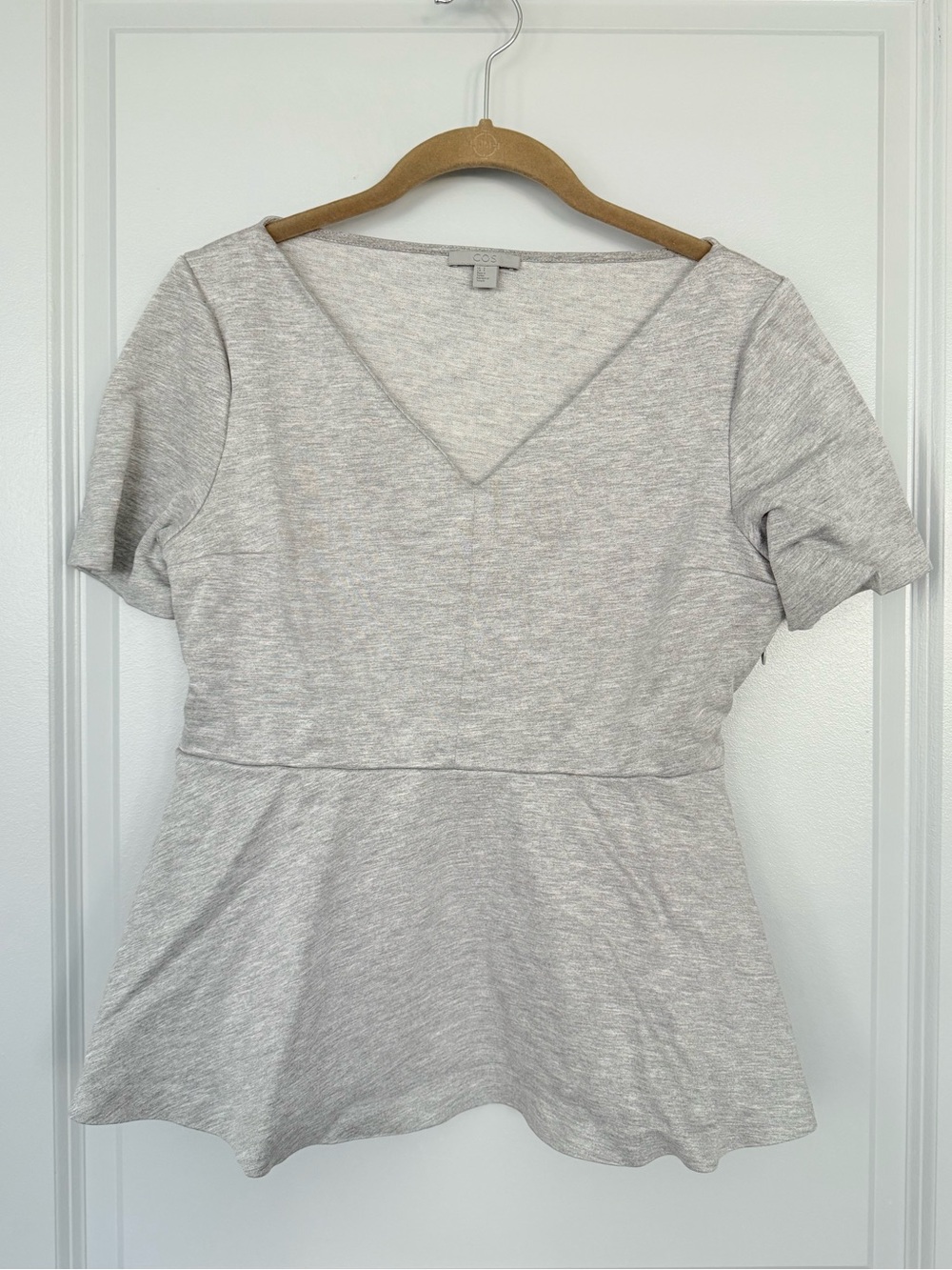 COS Light Gray V-Neck Peplum Top - Women